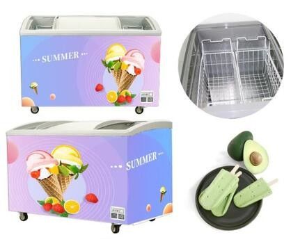 Ice Cream Island Freezer ตู้แช่เชิงพาณิชย์ตู้แช่แข็งประตูกระจกบานเลื่อน