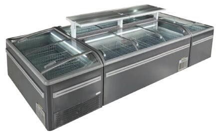 ซุปเปอร์มาร์เก็ตกระจกด้านบนประตูกระจกบานเลื่อน Island Freezer R404a R290 490L 610L